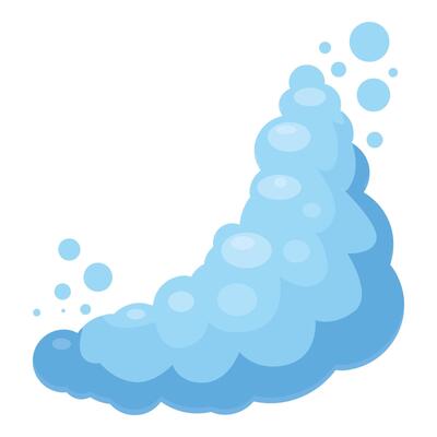 Cartoon style illustration of light blue soap suds or foam forming a crescent shape