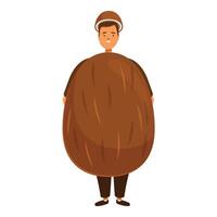 Smiling man wearing coconut costume standing with hands behind back vector