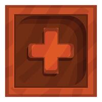 Wooden block showing an orange plus sign in relief carving vector