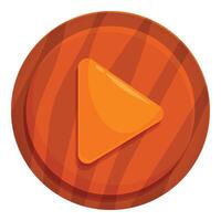 Orange play button on round wooden background showing starting music or vector
