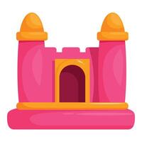 Pink inflatable bouncy castle representing a fantasy fortress with two towers and an arch entrance vector