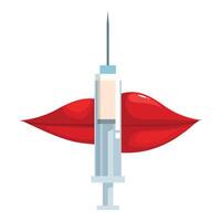 Syringe injecting filler into red lips for cosmetic procedures vector