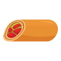 Shawarma with tomatoes and sauce filling rotating on white background vector