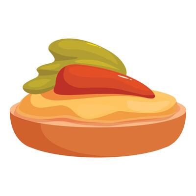 Delicious canape with hummus, pepper and cream cheese on bread slice