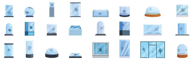 Broken glass showcase icon set. Broken glass collection showing different shapes and sizes of cracks vector