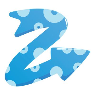 Blue zig zag arrow pointing upward with circle pattern design