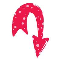 Pink arrow pointing down with white dots, u turn shaped vector
