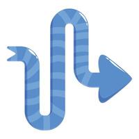 Blue striped arrow pointing right with reverse curve and forked tail vector