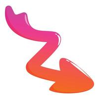 Wavy arrow pointing down right with glossy gradient from pink to orange vector