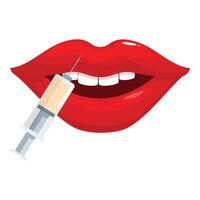 Syringe injecting hyaluronic acid into red lips for augmentation vector