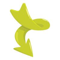 Green curly arrow pointing downward, suggesting a decrease or fall vector