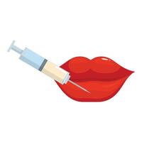 Syringe injecting filler into red lips for lip augmentation vector
