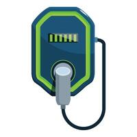 Electric vehicle charger displaying charging status with green indicator light vector