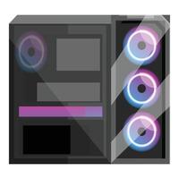 Modern gaming computer case with neon lights and glass side panel vector