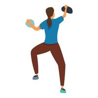 Female climber ascending wall using climbing holds, rear view vector