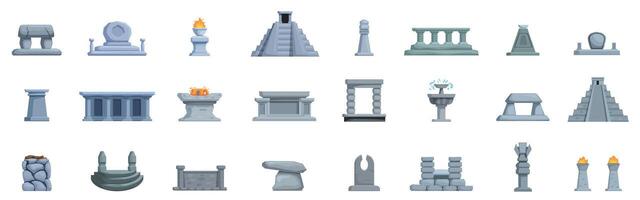 Stone altar icon set. Exploring ancient ruins, a collection of mayan and aztec inspired architectural elements vector
