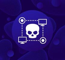 Botnet icon, bot attack, malware in computer network vector