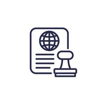 Visa line icon, stamp and document vector