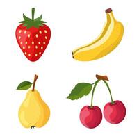 Set of fruits cherry, strawberry, pear and banana in on white background vector