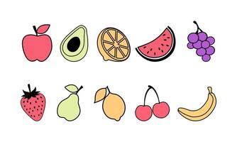 fruit set in black outline on white isolated background. illustration vector