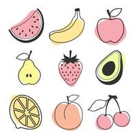 Set of fruit icons in outline style on white background vector