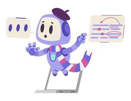 Artificial intelligence robot character in foreign language education concept flat illustration isolated on white. Ai bot checking spelling in text and pronunciation. vector