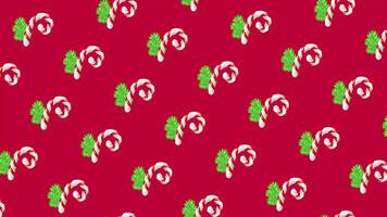 Animated loop red background with candy canes and spruce video