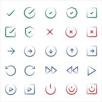 Check, cross, enter and power with different shape illustration vector