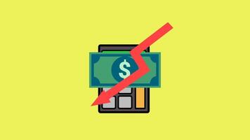 Simple animations of calculators and banknotes and descending lines indicate a tough economy. video