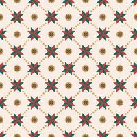 Christmas block star geometric and circle floral on beige background seamless pattern for Xmas wrapping paper, fabric and printing. vector