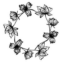 Frame with space for text with hand drawn botanical line art of flowers and leaves. Elegant template for crafting, invitations, and minimalist decor. illustration for creative projects. vector