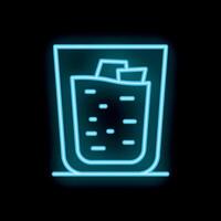 Blue neon sign of a glass with ice cubes and a drinking straw on a black background vector