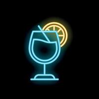 Neon sign showing cocktail glass with slice of orange and drinking straw vector
