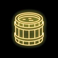 Neon yellow sauna bucket icon glowing on black background vector