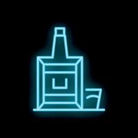 Neon sign of bottle in bucket with ice and full glass vector