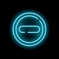 Blue neon minus symbol inside a circle on black background vector