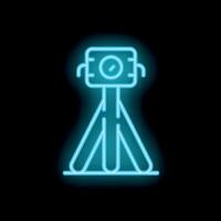 Neon icon of surveillance camera on tripod standing on floor vector