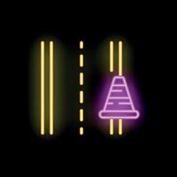 Neon style icon showing traffic cone blocking road lane vector
