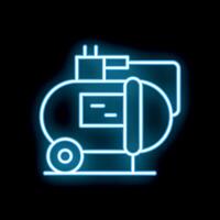 Glowing neon icon of mobile air compressor on dark background vector