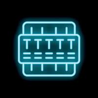 Blue neon icon of a computer server rack glowing on black background vector