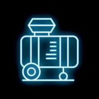 Blue neon sign of a portable generator on wheels on black background vector