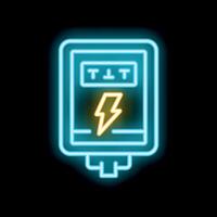 Neon electricity meter icon glowing on dark background vector