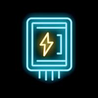 Electric fuse box neon sign glowing on black background vector