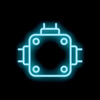 Neon icon of a processor chip glowing on black background vector
