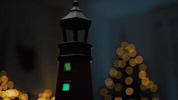 Santa Claus Christmas Lighthouse In The Night In A Mysterious Room video