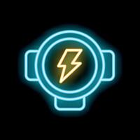 Neon smart watch showing lightning bolt icon on black background vector