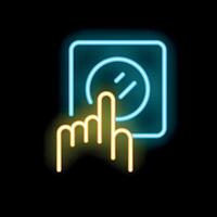 Neon icon of hand pressing button on control panel vector