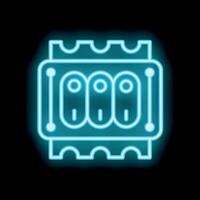 Neon blue icon of ram module glowing on black background vector