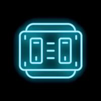 Blue glowing neon icon of a portable power station on a black background vector