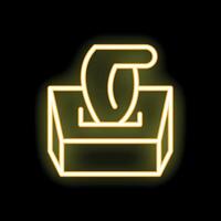 Neon yellow hand putting paper in the donation box icon vector